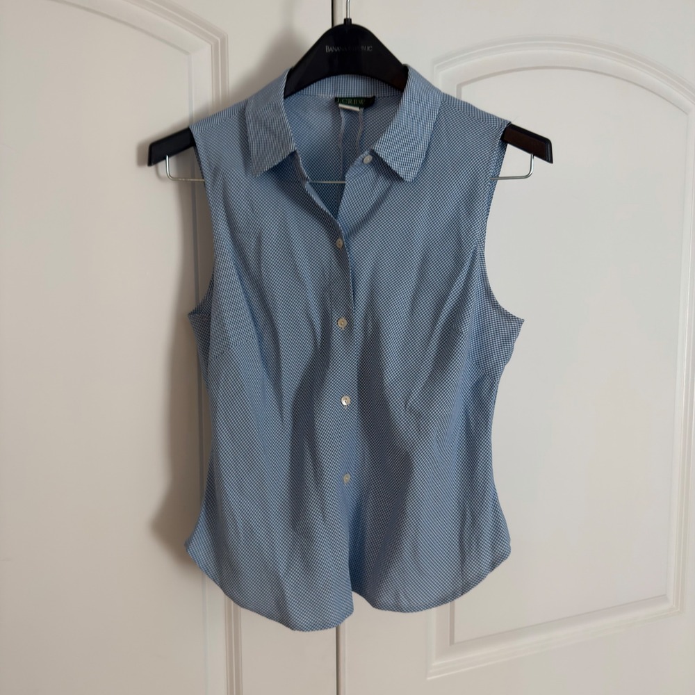J.Crew Womens Blue White Gingham Sleeveless Button Down Shirt Top Size 10